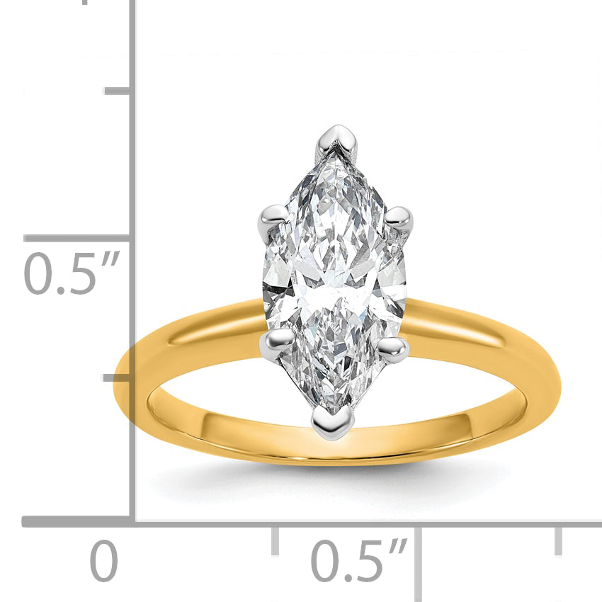 14k Two-tone 2 carat Certified Lab Grown Diamond VS+ F+ Marquise Solitare Complete Engagement Ring
