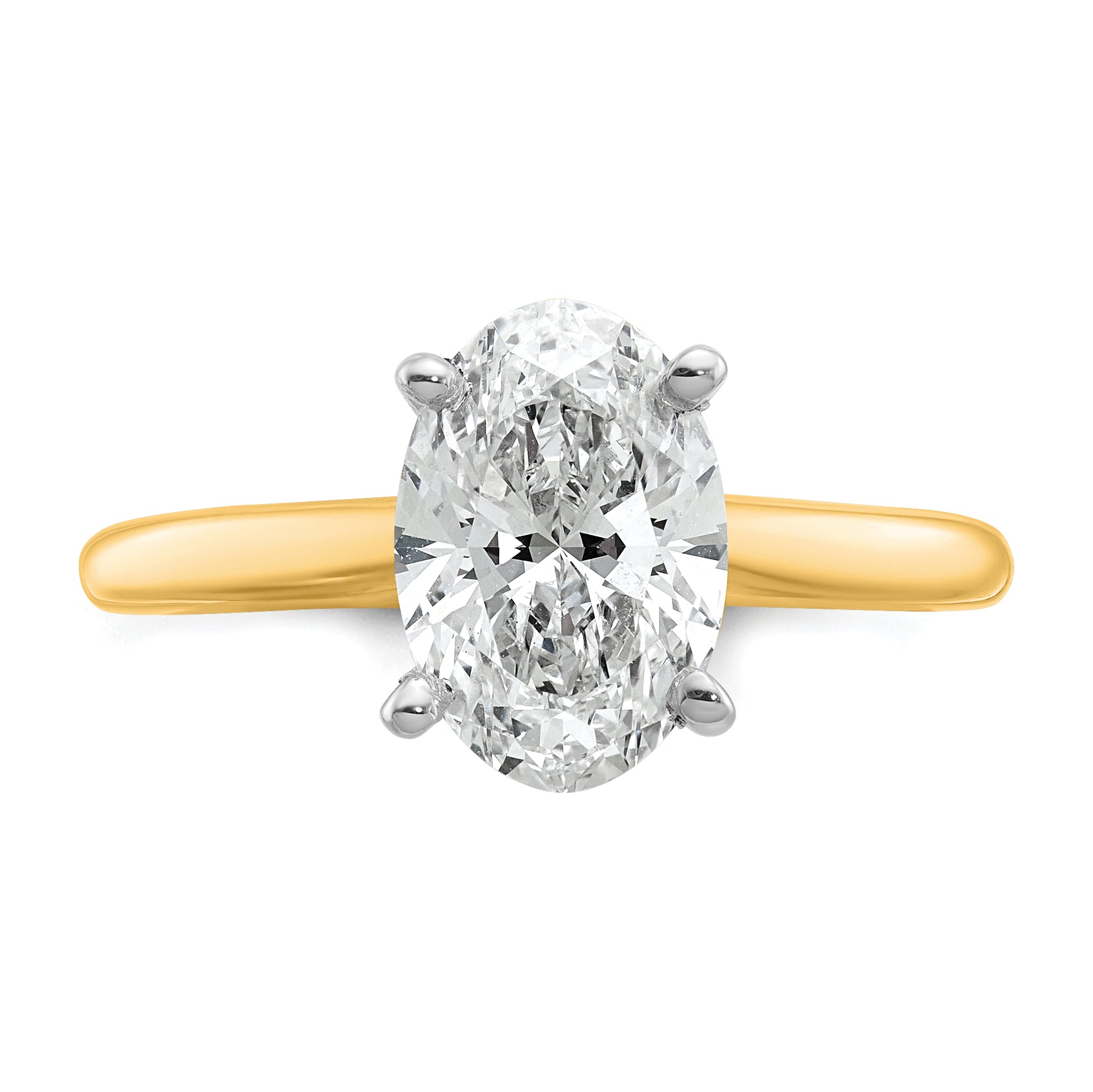 14k Two-Tone 2 carat Certified Lab Grown Diamond VS+ F+ Oval Complete Solitaire Engagement Ring