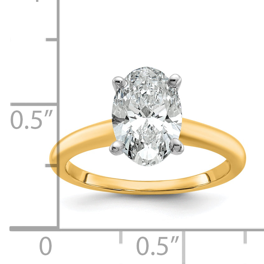 14k Two-Tone 2 carat Certified Lab Grown Diamond VS+ F+ Oval Complete Solitaire Engagement Ring