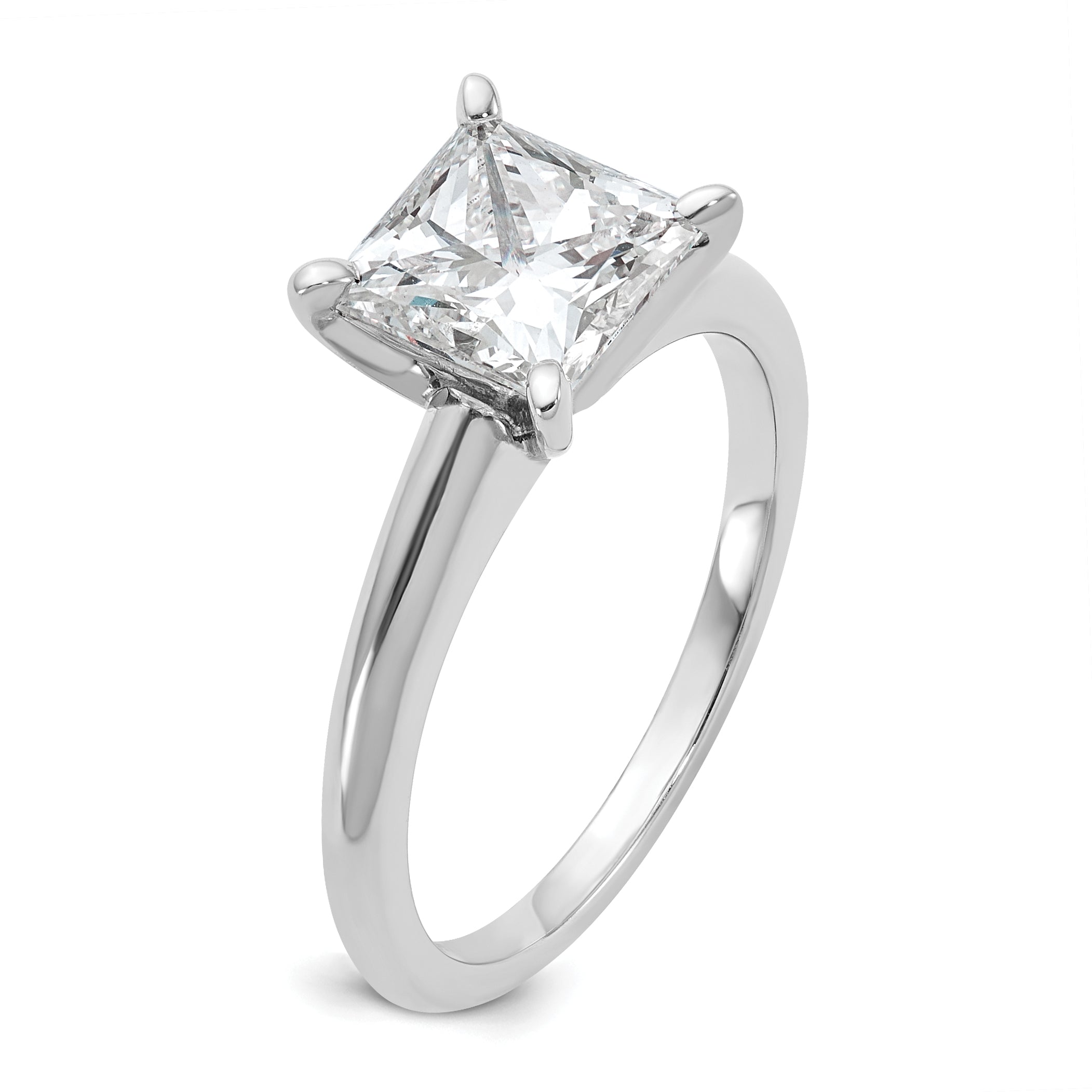 14k White Gold 2 carat Certified Lab Grown Diamond VS/SI+ G+ Princess Complete Solitare Engagement Ring