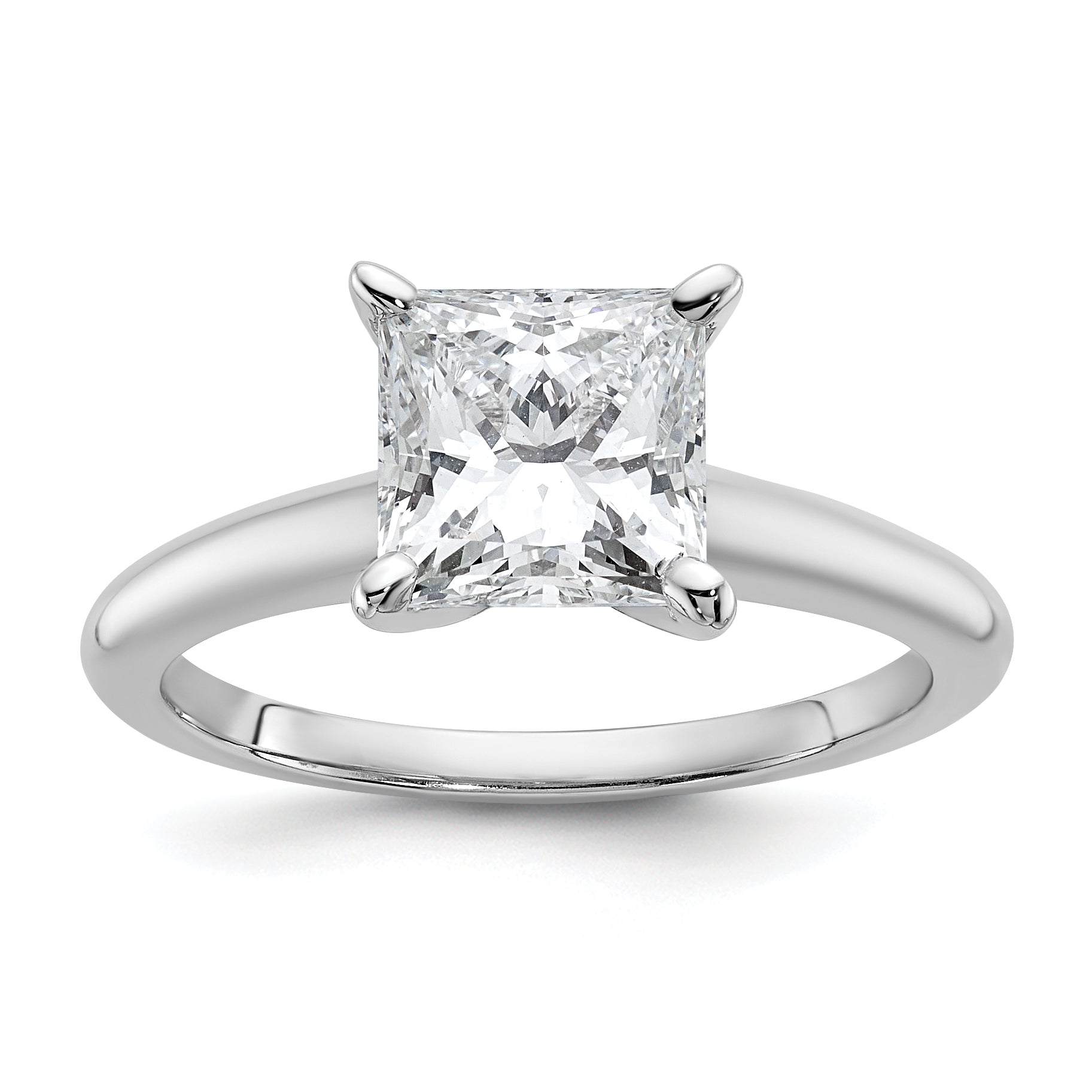 14k White Gold 2 carat Lab Grown Diamond VS+ F+ Princess Complete Solitare Engagement Ring