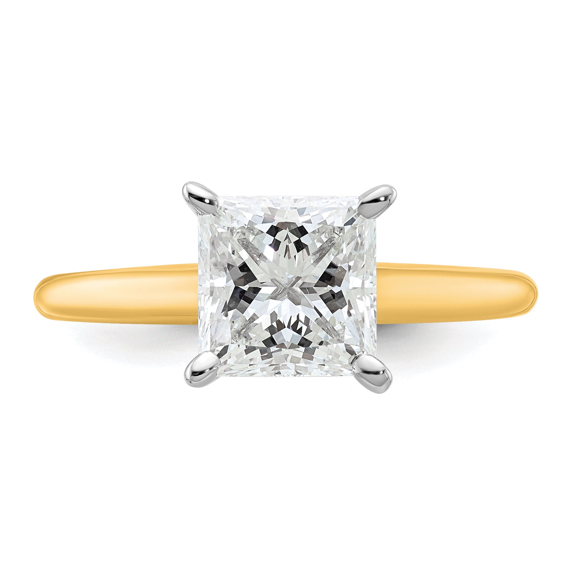 14k Two-tone 2 carat Certified Lab Grown Diamond VS+ F+ Princess Complete Solitare Engagement Ring