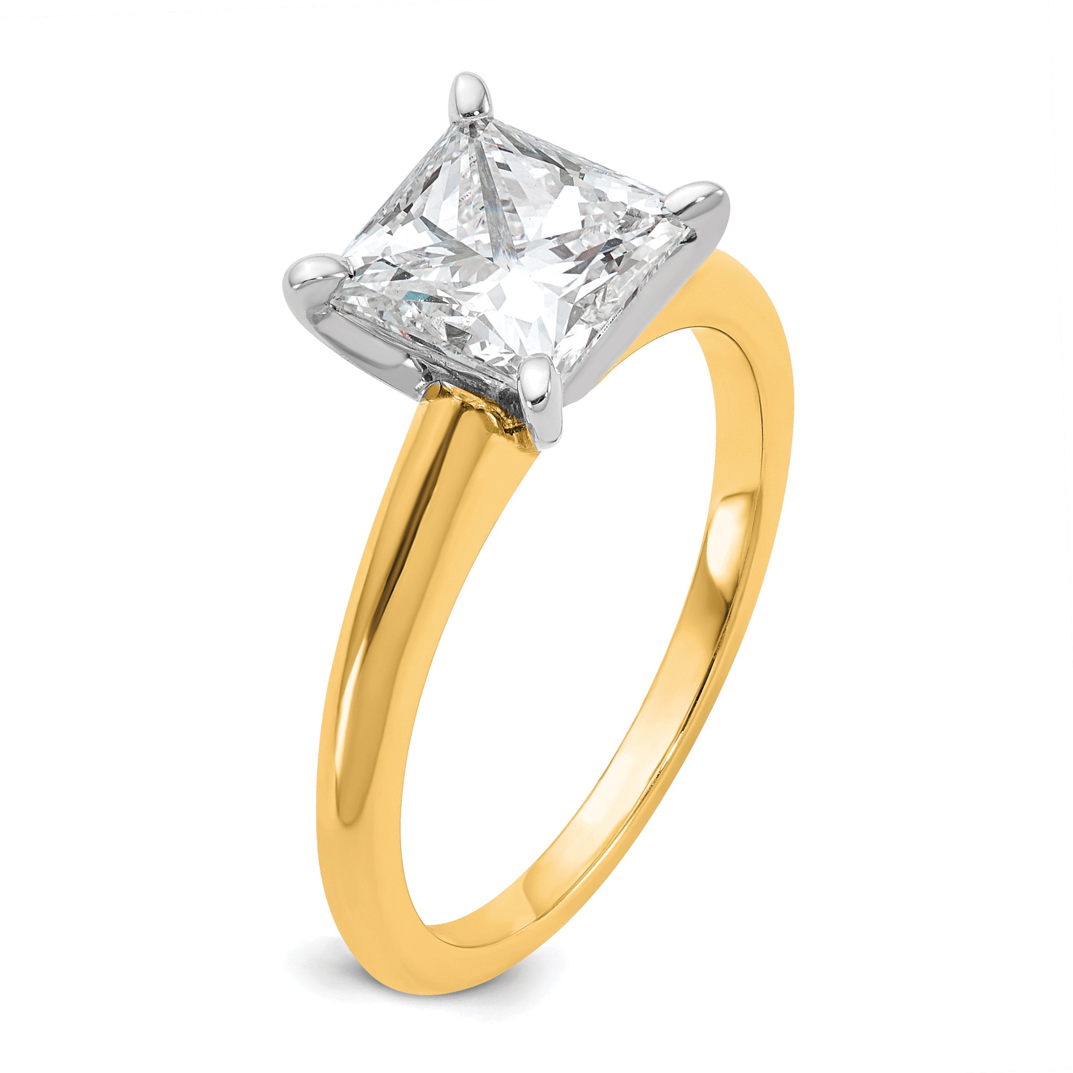 14k Two-tone 2 carat Certified Lab Grown Diamond VS+ F+ Princess Complete Solitare Engagement Ring