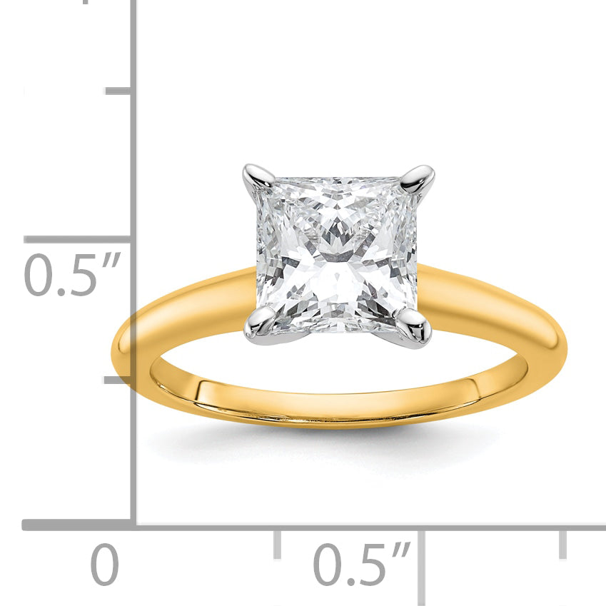 14k Two-tone 2 carat Certified Lab Grown Diamond VS+ F+ Princess Complete Solitare Engagement Ring