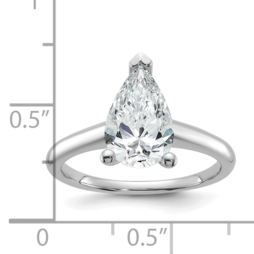 14k White Gold 2 carat Lab Grown Diamond VS+ F+ Pear Solitare Complete Engagement Ring