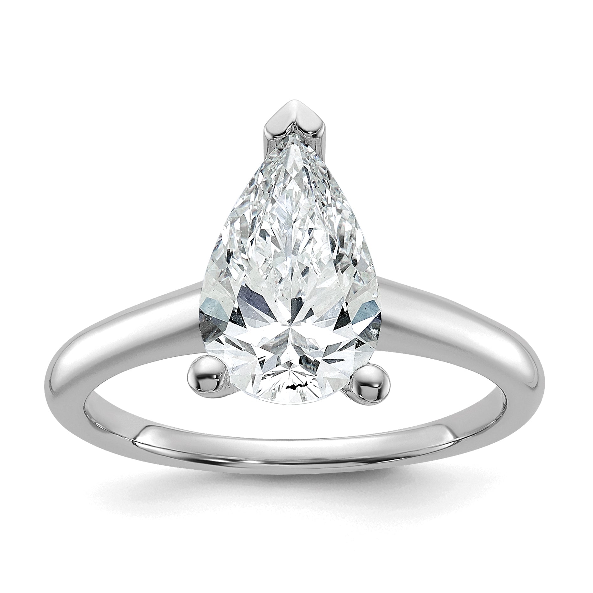 14k White Gold 2 carat Certified Lab Grown Diamond VS+ F+ Pear Solitare Complete Engagement Ring