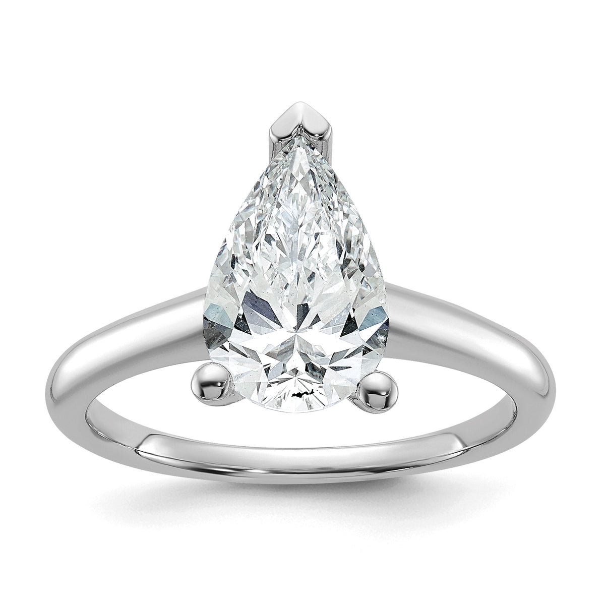 14k White Gold 2 carat Certified Lab Grown Diamond VS+ F+ Pear Solitare Complete Engagement Ring