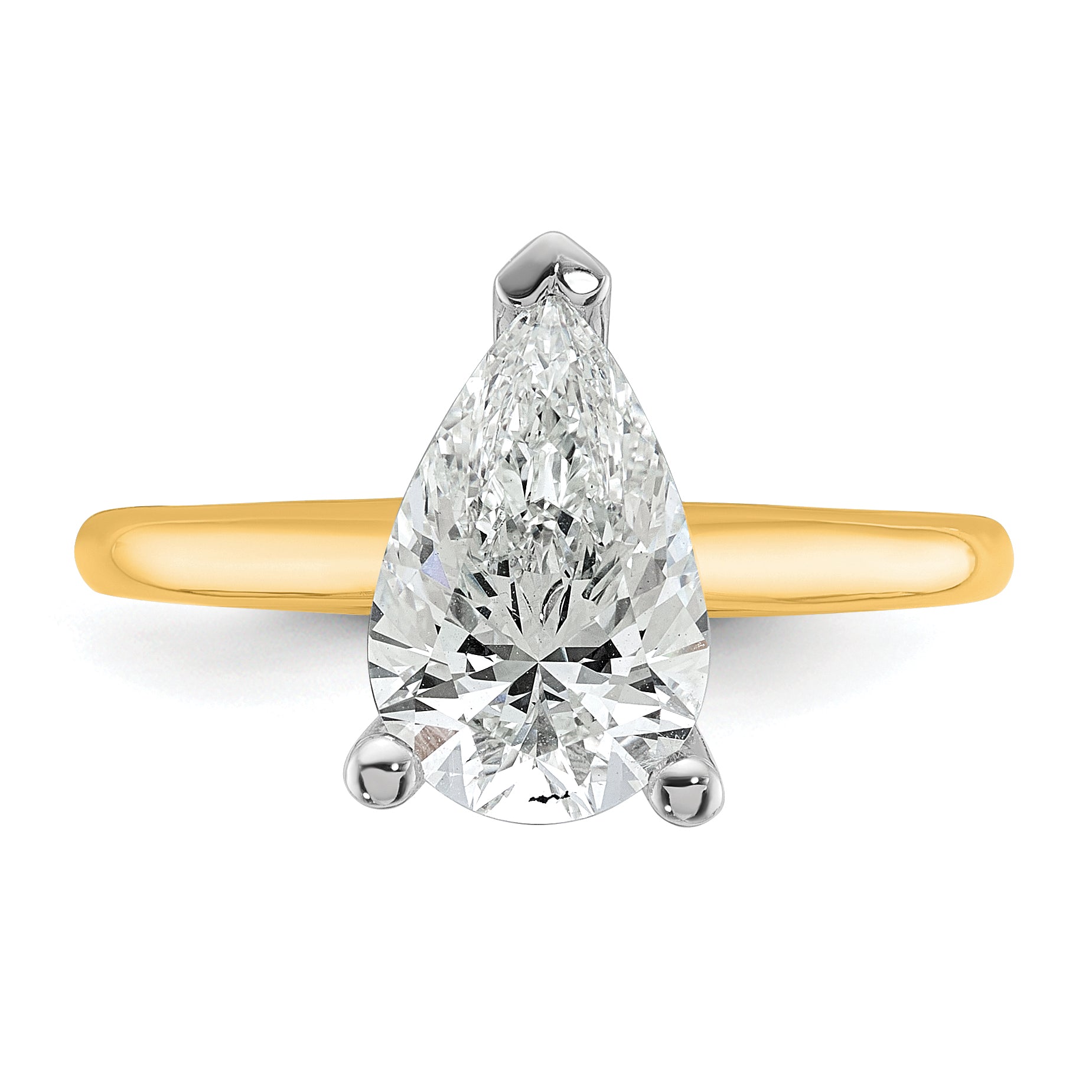14k Two-tone 2 carat Certified Lab Grown Diamond VS+ F+ Pear Solitare Complete Engagement Ring