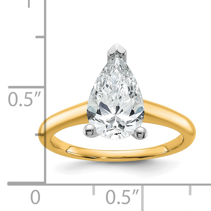 14k Two-tone 2 carat Certified Lab Grown Diamond VS+ F+ Pear Solitare Complete Engagement Ring