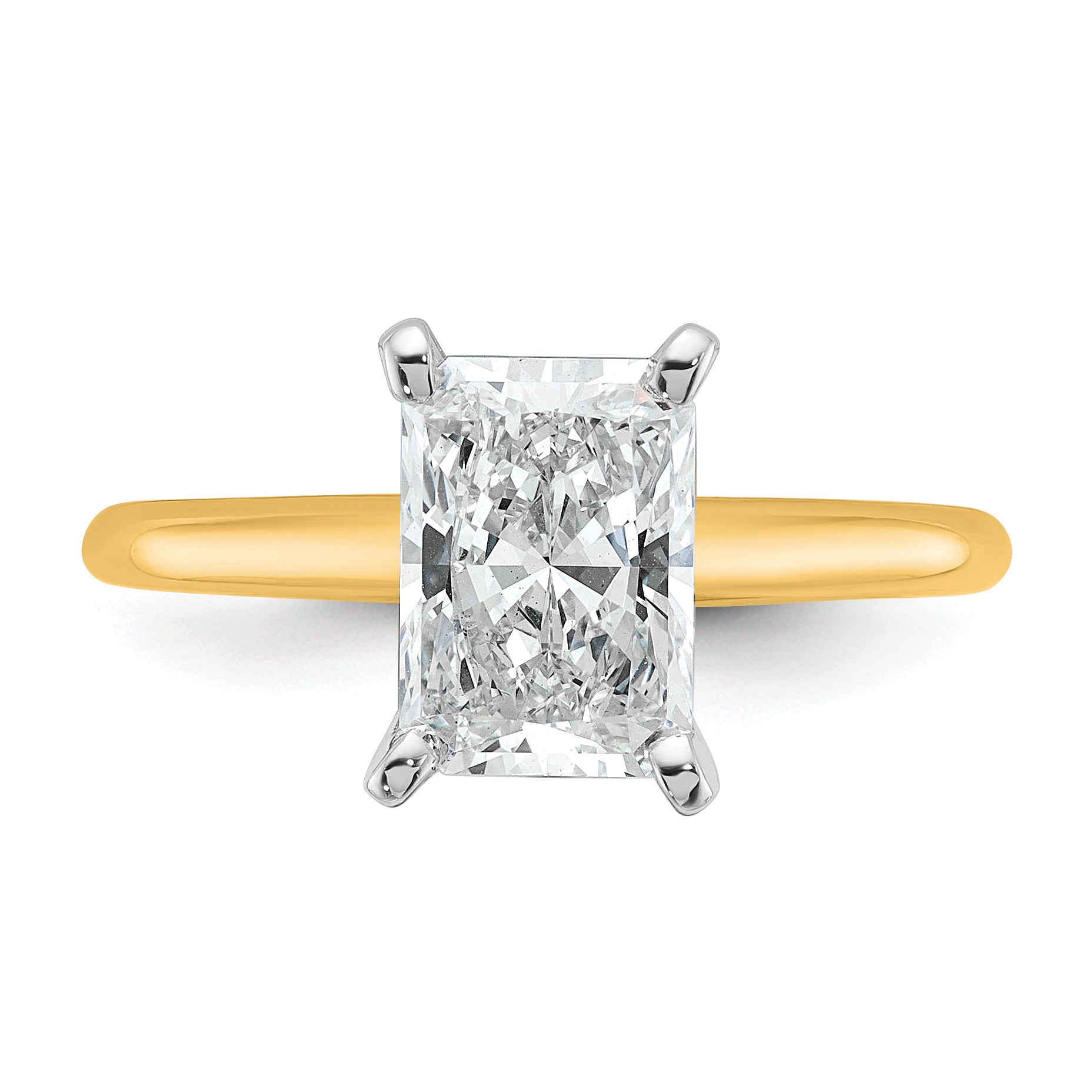 14k Two-tone 2 carat Certified Lab Grown Diamond VS+ F+ Radiant Solitare Complete Engagement Ring