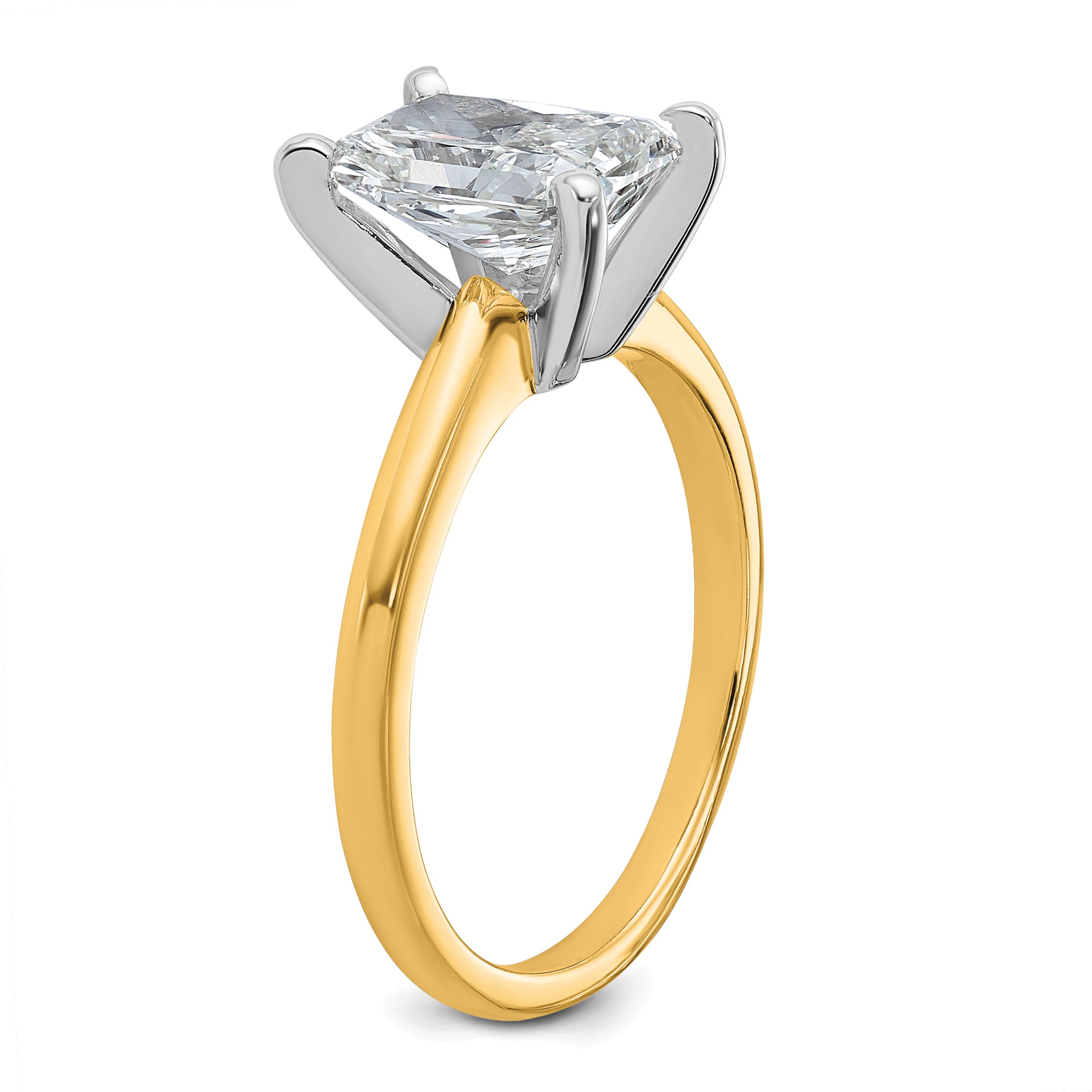14k Two-tone 2 carat Lab Grown Diamond VS+ F+ Radiant Solitare Complete Engagement Ring