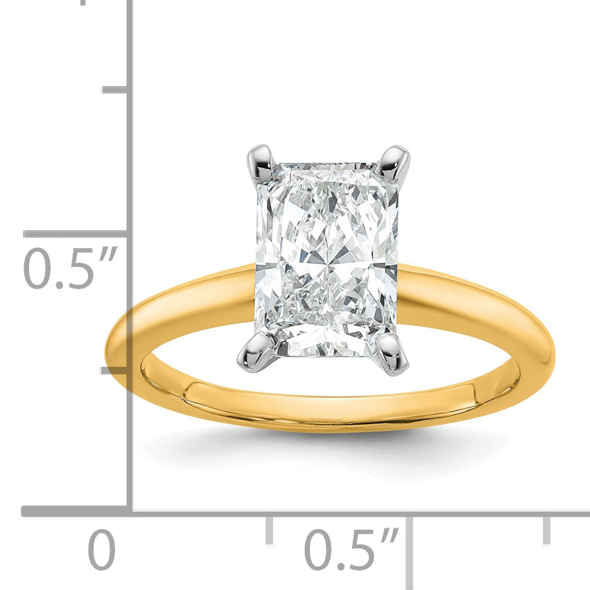 14k Two-tone 2 carat Lab Grown Diamond VS+ F+ Radiant Solitare Complete Engagement Ring