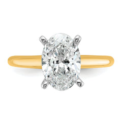 14k Two-Tone 2 1/4 carat Certified Lab Grown Diamond VS+ F+ Oval Complete Solitaire Engagement Ring