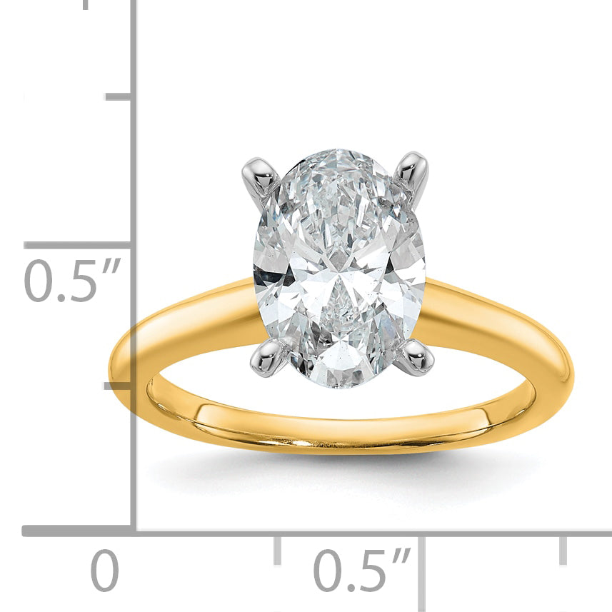 14k Two-Tone 2 1/4 carat Certified Lab Grown Diamond VS+ F+ Oval Complete Solitaire Engagement Ring