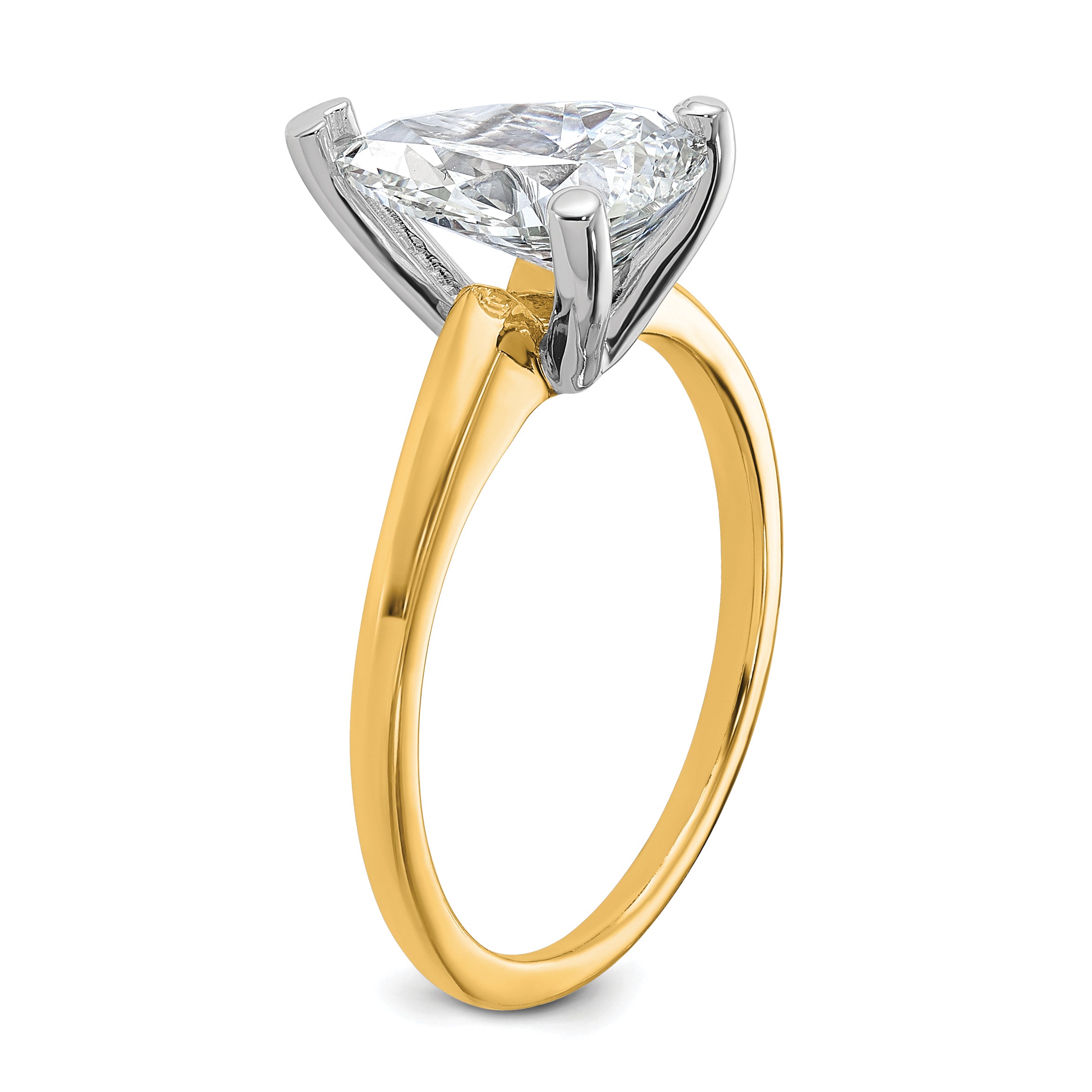 14k Two-tone 2 1/4 carat Lab Grown Diamond VS+ F+ Pear Solitare Complete Engagement Ring