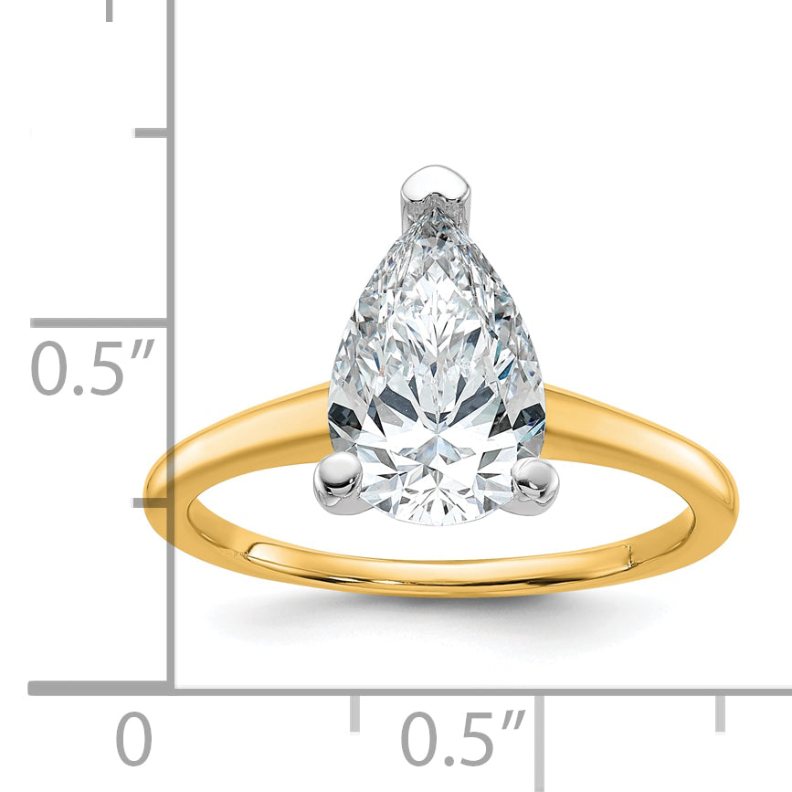 14k Two-tone 2 1/4 carat Certified Lab Grown Diamond VS+ F+ Pear Solitare Complete Engagement Ring