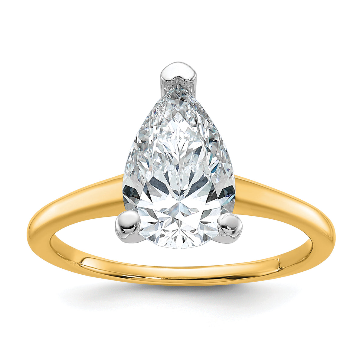 14k Two-tone 2 1/4 carat Lab Grown Diamond VS+ F+ Pear Solitare Complete Engagement Ring