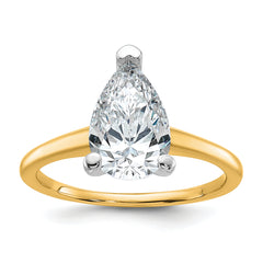14k Two-tone 2 1/4 carat Lab Grown Diamond VS+ F+ Pear Solitare Complete Engagement Ring