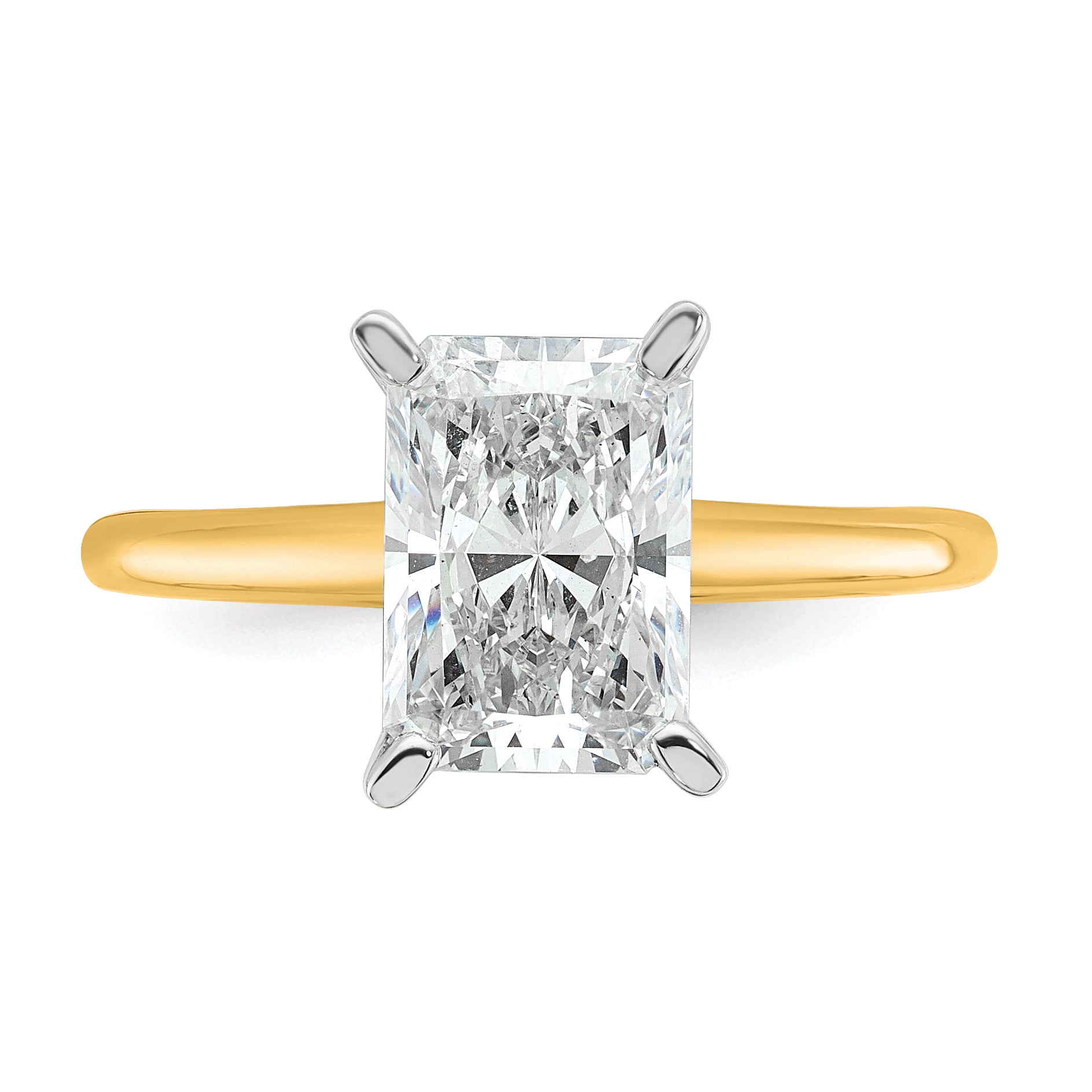 14k Two-tone 2 1/4 carat Lab Grown Diamond VS+ F+ Radiant Solitare Complete Engagement Ring
