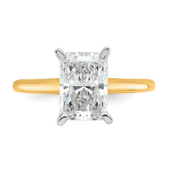 14k Two-tone 2 1/4 carat Certified Lab Grown Diamond VS+ F+ Radiant Solitare Complete Engagement Ring