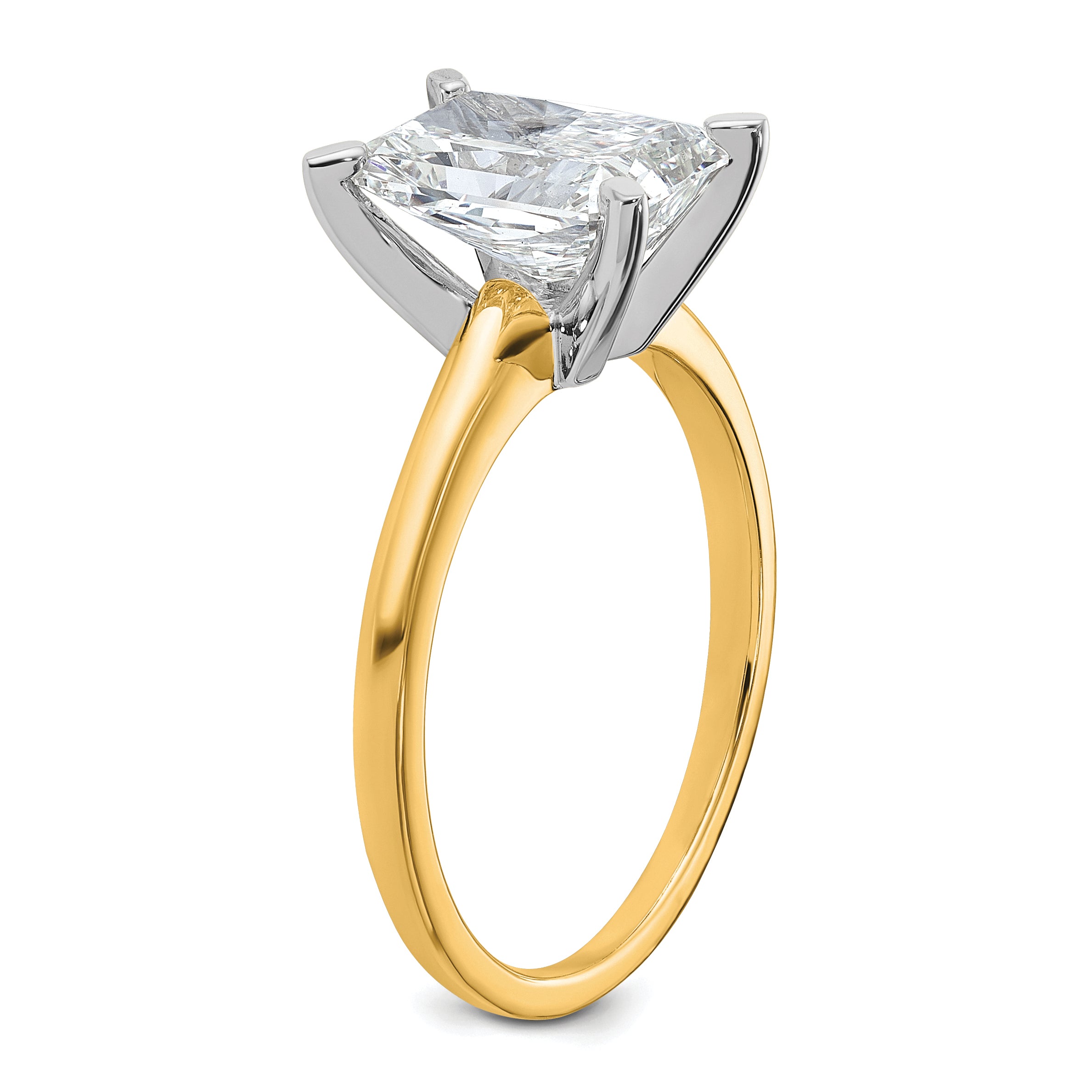 14k Two-tone 2 1/4 carat Certified Lab Grown Diamond VS+ F+ Radiant Solitare Complete Engagement Ring