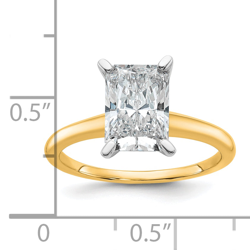 14k Two-tone 2 1/4 carat Lab Grown Diamond VS+ F+ Radiant Solitare Complete Engagement Ring