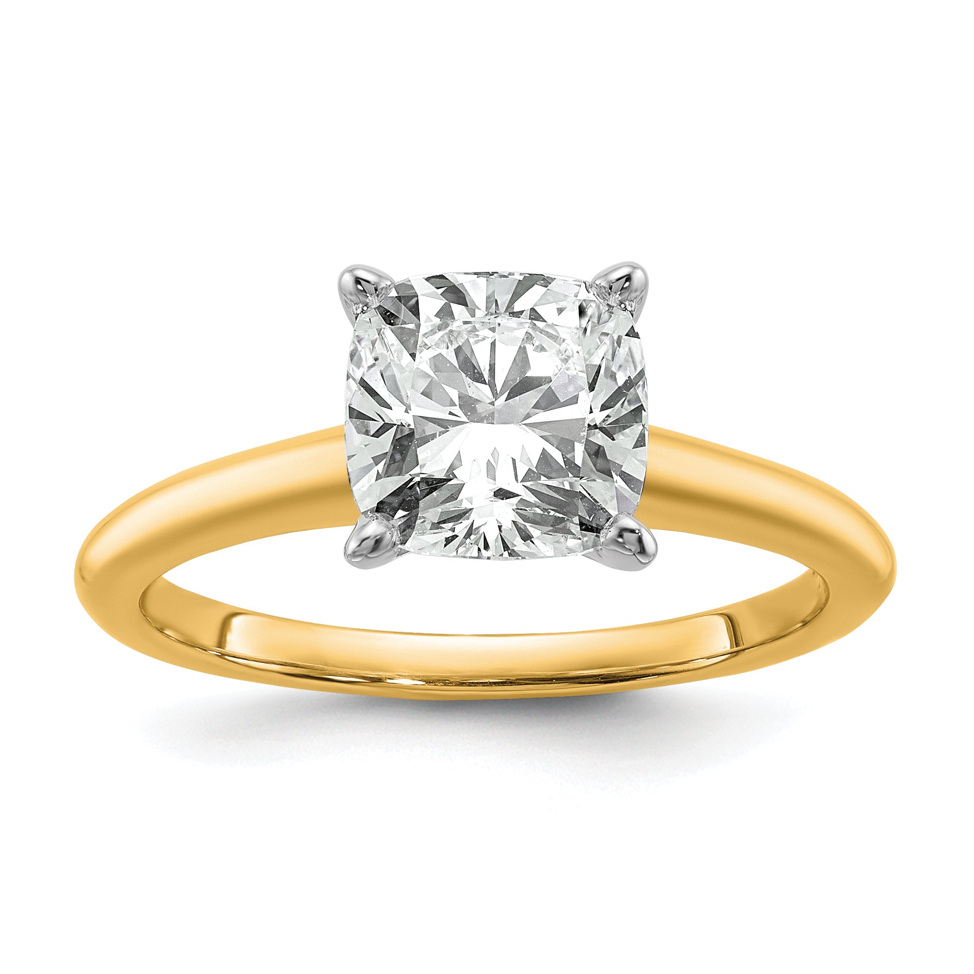 14k Two-tone 2 1/2 carat Lab Grown Diamond VS/SI+ G+ Cushion Complete Solitare Engagement Ring