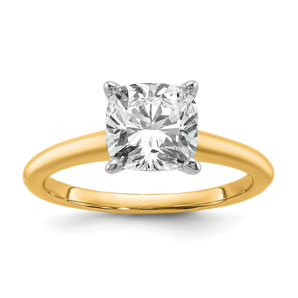 14k Two-tone 2 1/2 carat Lab Grown Diamond VS/SI+ G+ Cushion Complete Solitare Engagement Ring