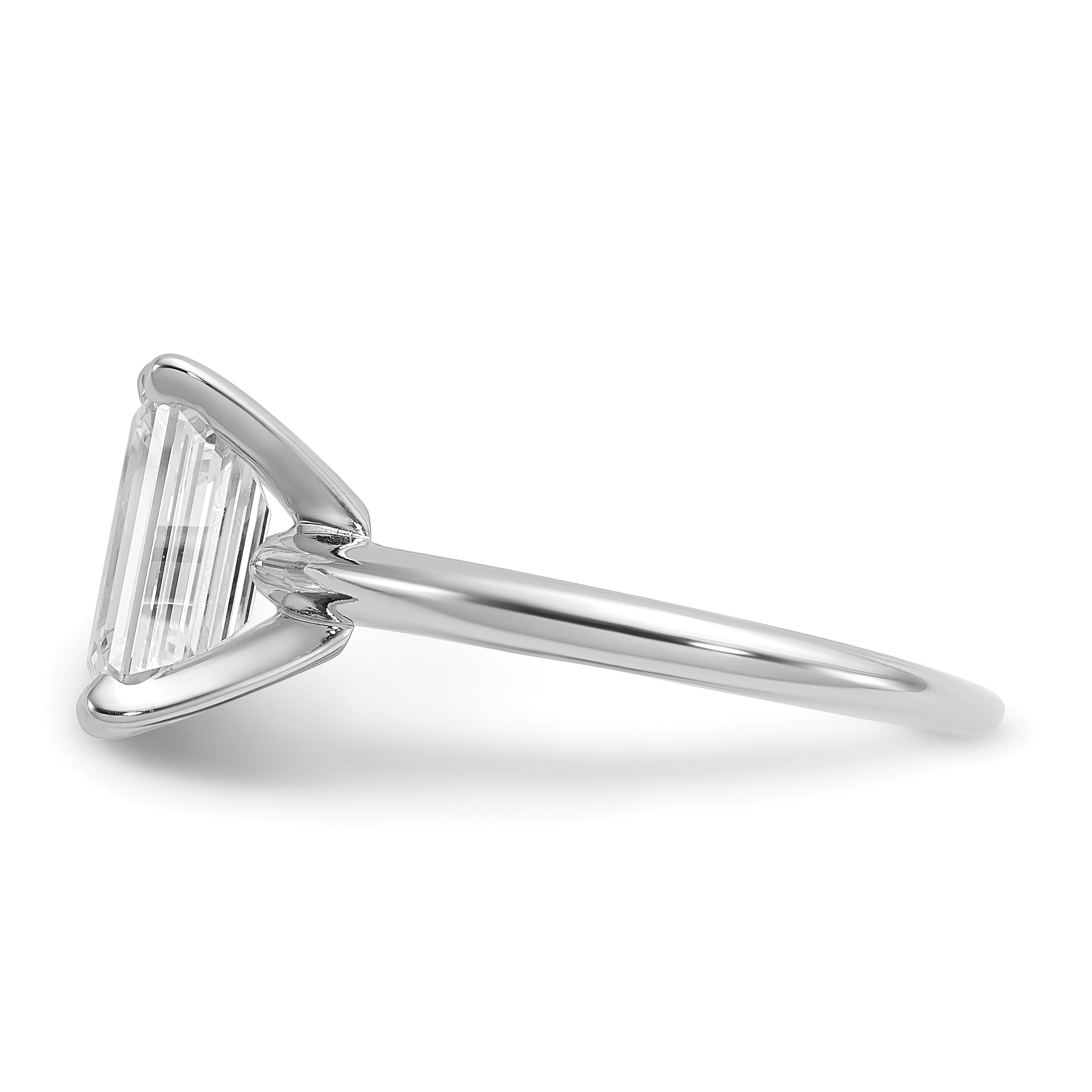 14k White Gold 2 1/2 carat Lab Grown Diamond VS+ F+ Emerald Solitare Complete Engagement Ring