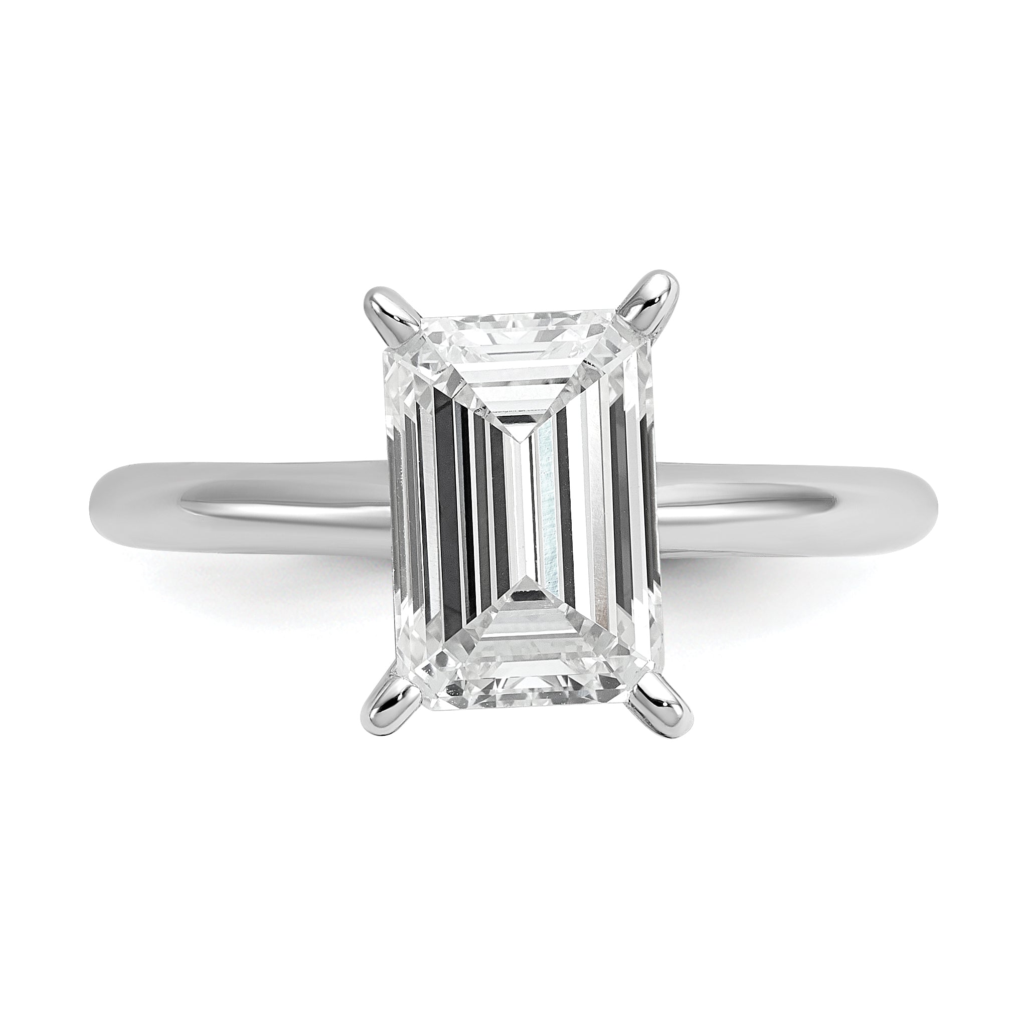 14k White Gold 2 1/2 carat Certified Lab Grown Diamond VS+ F+ Emerald Solitare Complete Engagement Ring