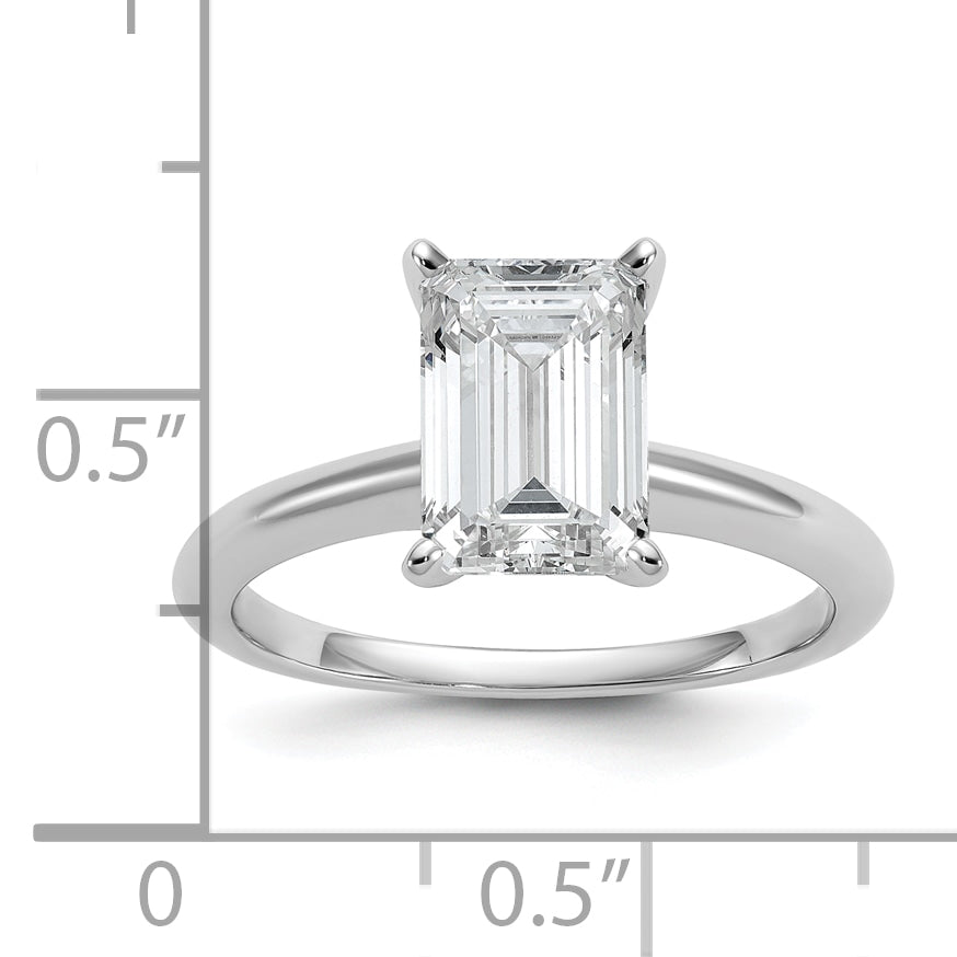 14k White Gold 2 1/2 carat Lab Grown Diamond VS+ F+ Emerald Solitare Complete Engagement Ring