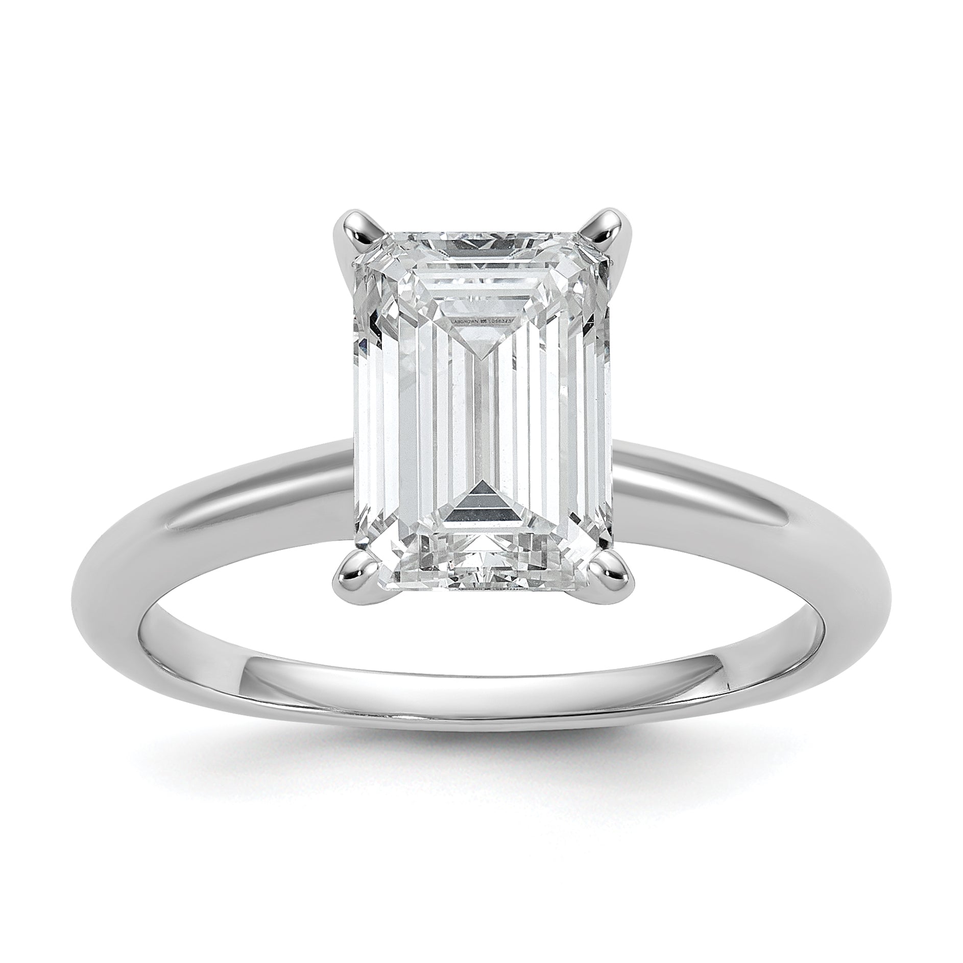 14k White Gold 2 1/2 carat Certified Lab Grown Diamond VS+ F+ Emerald Solitare Complete Engagement Ring