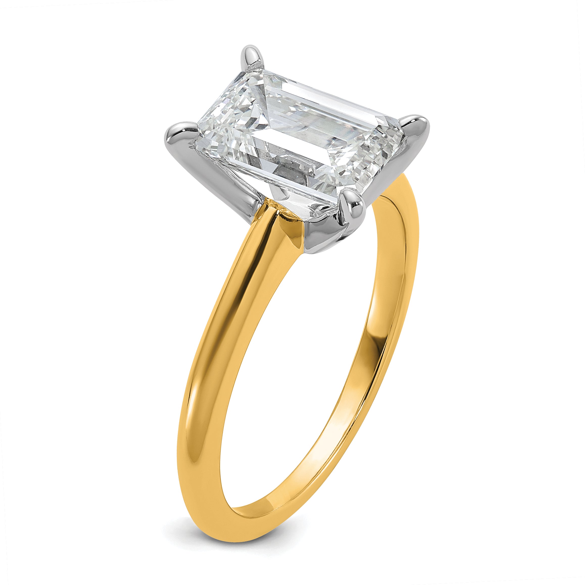 14k Two-tone 2 1/2 carat Certified Lab Grown Diamond VS/SI+ G+ Emerald Solitare Complete Engagement Ring