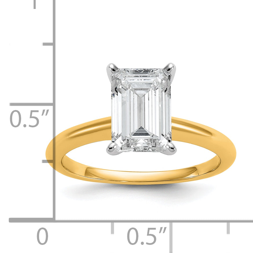 14k Two-tone 2 1/2 carat Lab Grown Diamond VS+ F+ Emerald Solitare Complete Engagement Ring