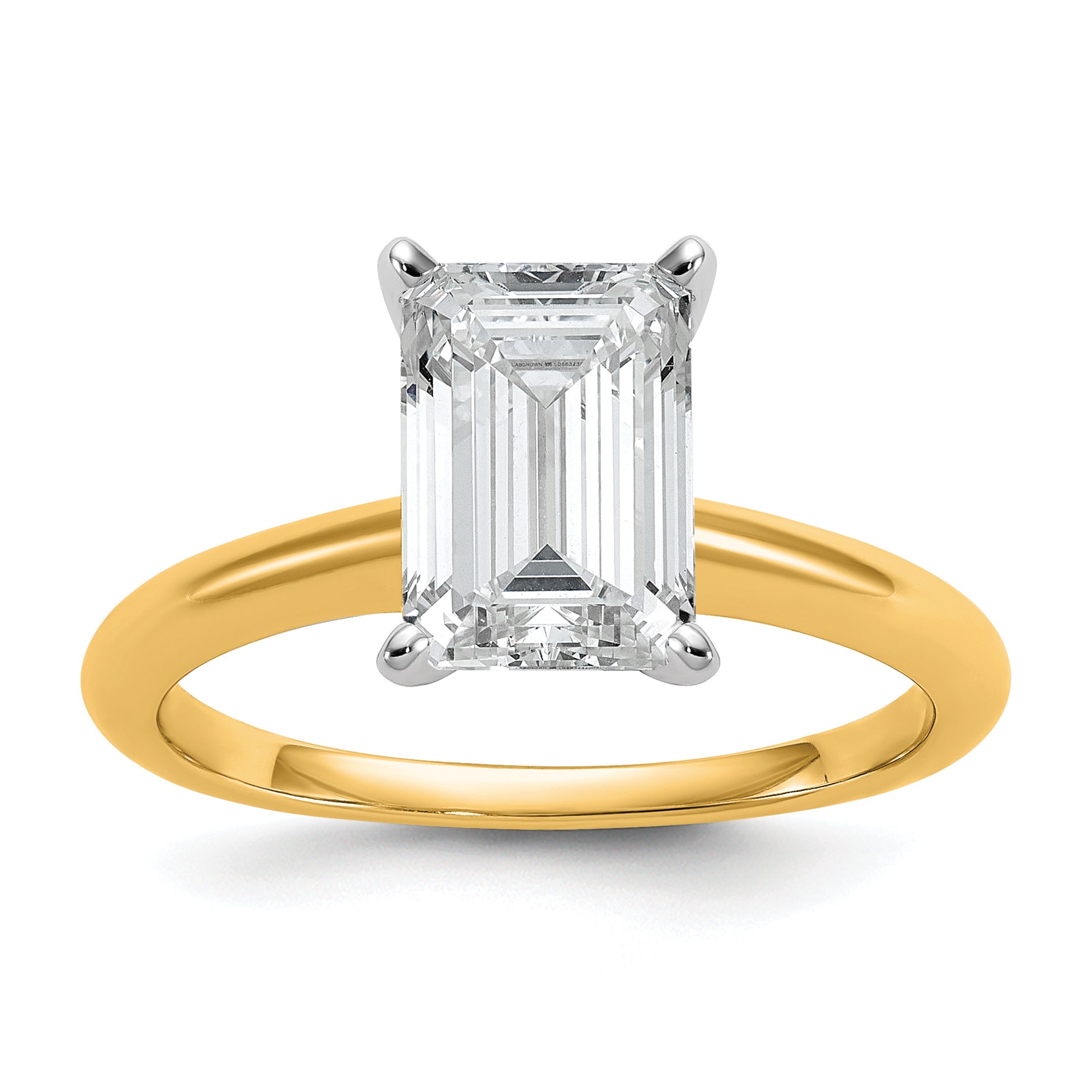 14k Two-tone 2 1/2 carat Certified Lab Grown Diamond VS/SI+ G+ Emerald Solitare Complete Engagement Ring