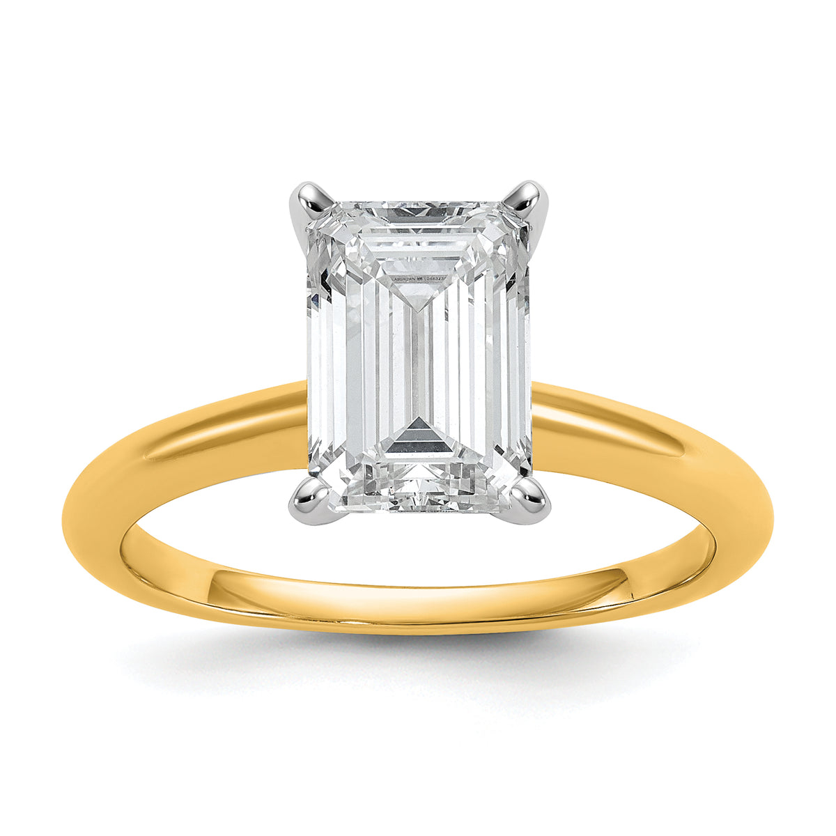 14k Two-tone 2 1/2 carat Certified Lab Grown Diamond VS+ F+ Emerald Solitare Complete Engagement Ring