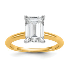 14k Two-tone 2 1/2 carat Certified Lab Grown Diamond VS/SI+ G+ Emerald Solitare Complete Engagement Ring