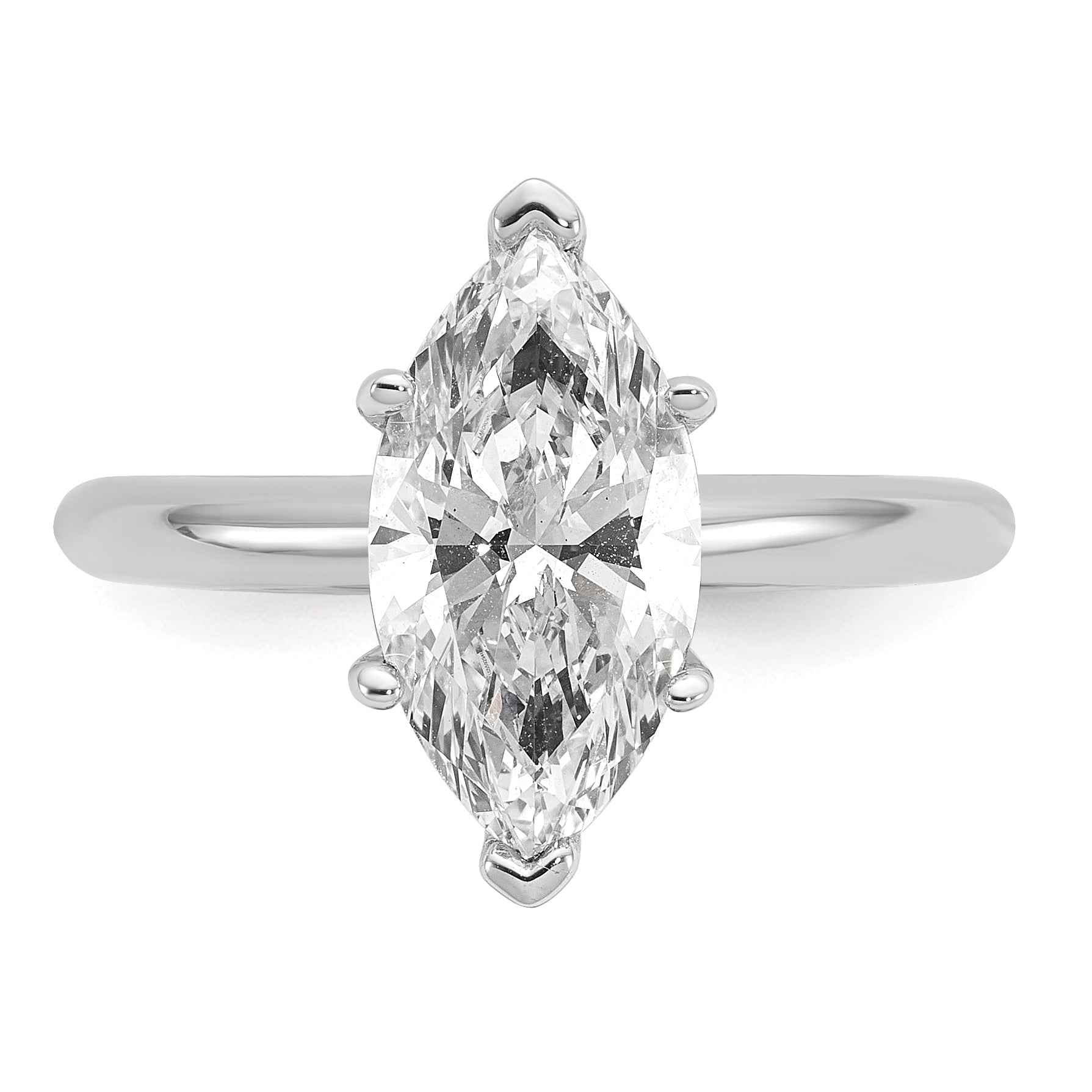 14k White Gold 2 1/2 carat Lab Grown Diamond VS+ F+ Marquise Solitare Complete Engagement Ring