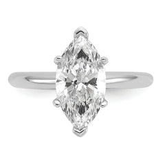 14k White Gold 2 1/2 carat Lab Grown Diamond VS+ F+ Marquise Solitare Complete Engagement Ring