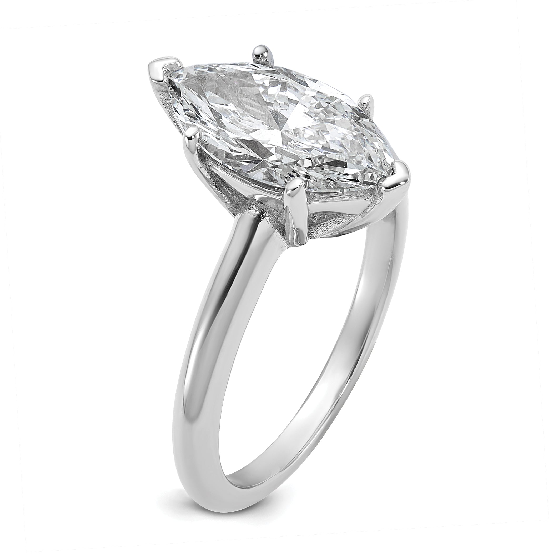 14k White Gold 2 1/2 carat Certified Lab Grown Diamond VS+ F+ Marquise Solitare Complete Engagement Ring