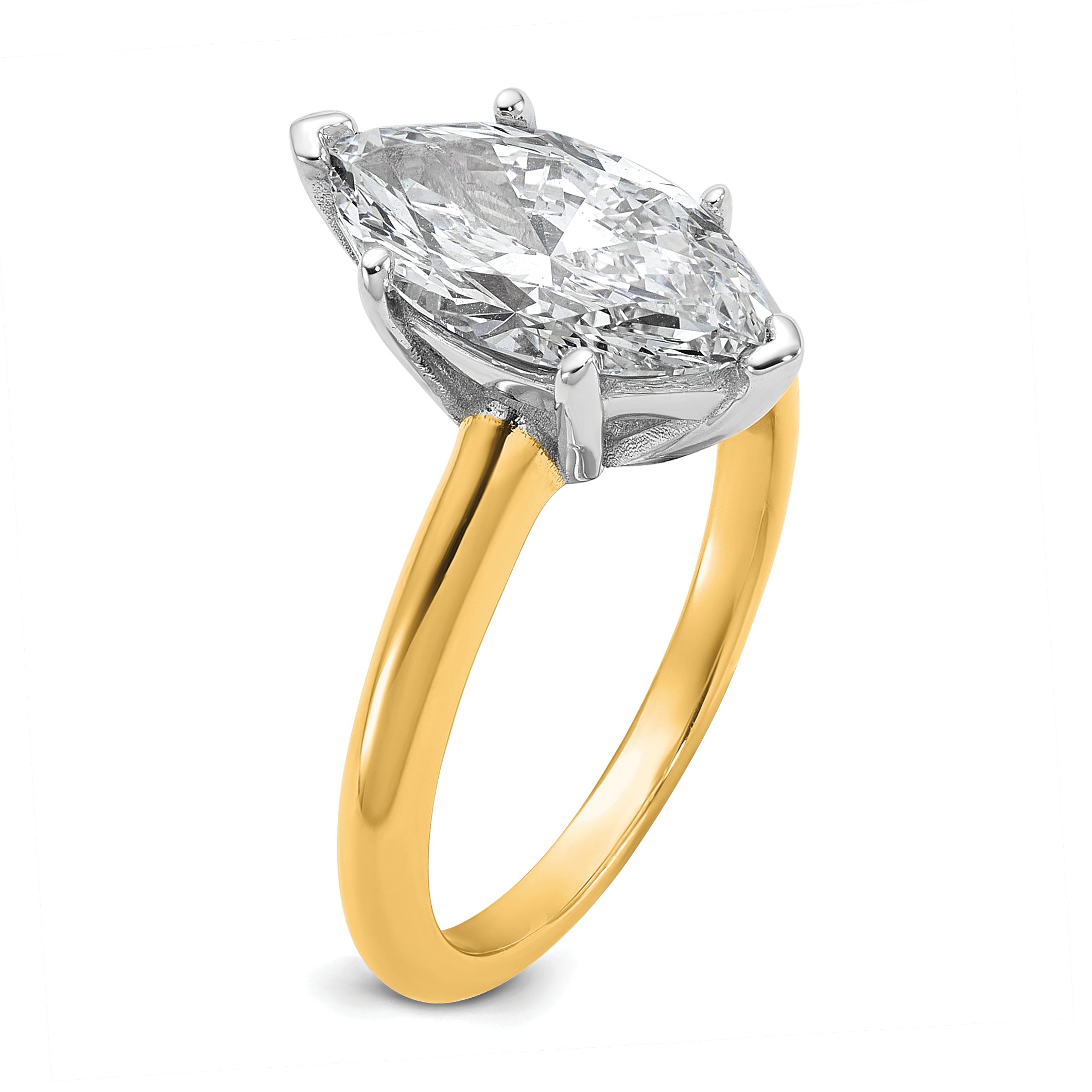 14k Two-tone 2 1/2 carat Lab Grown Diamond VS+ F+ Marquise Solitare Complete Engagement Ring
