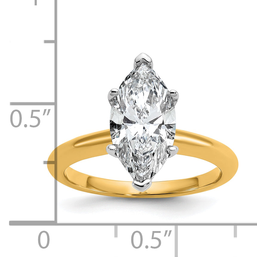 14k Two-tone 2 1/2 carat Certified Lab Grown Diamond VS+ F+ Marquise Solitare Complete Engagement Ring