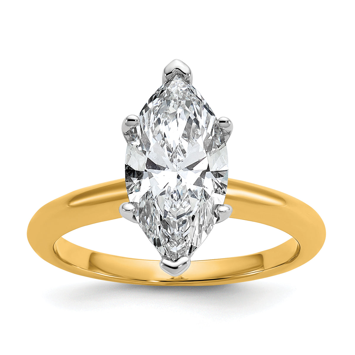 14k Two-tone 2 1/2 carat Certified Lab Grown Diamond VS+ F+ Marquise Solitare Complete Engagement Ring