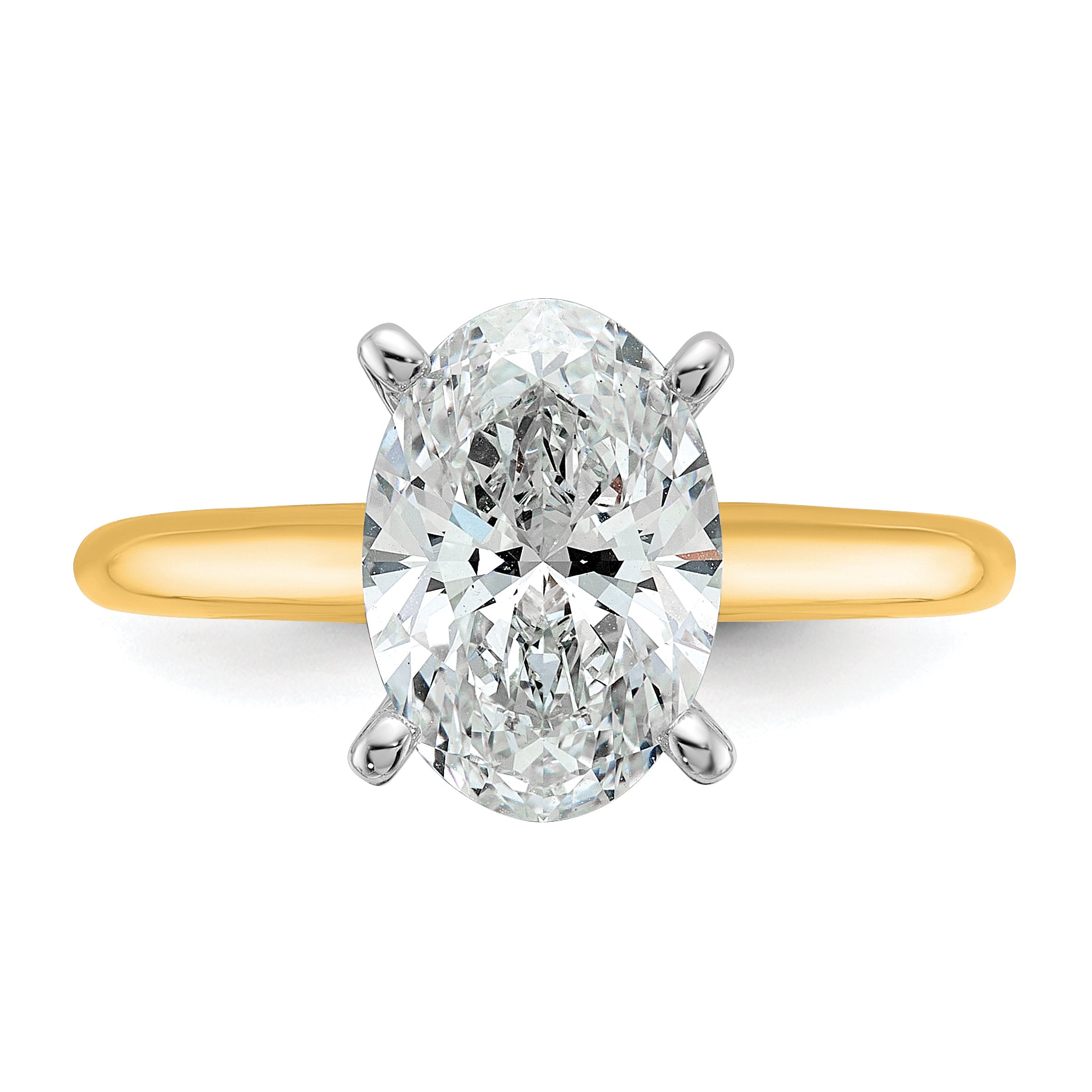 14k Two-Tone 2 1/2 carat Certified Lab Grown Diamond VS+ F+ Oval Complete Solitaire Engagement Ring