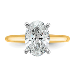 14k Two-Tone 2 1/2 carat Certified Lab Grown Diamond VS+ F+ Oval Complete Solitaire Engagement Ring