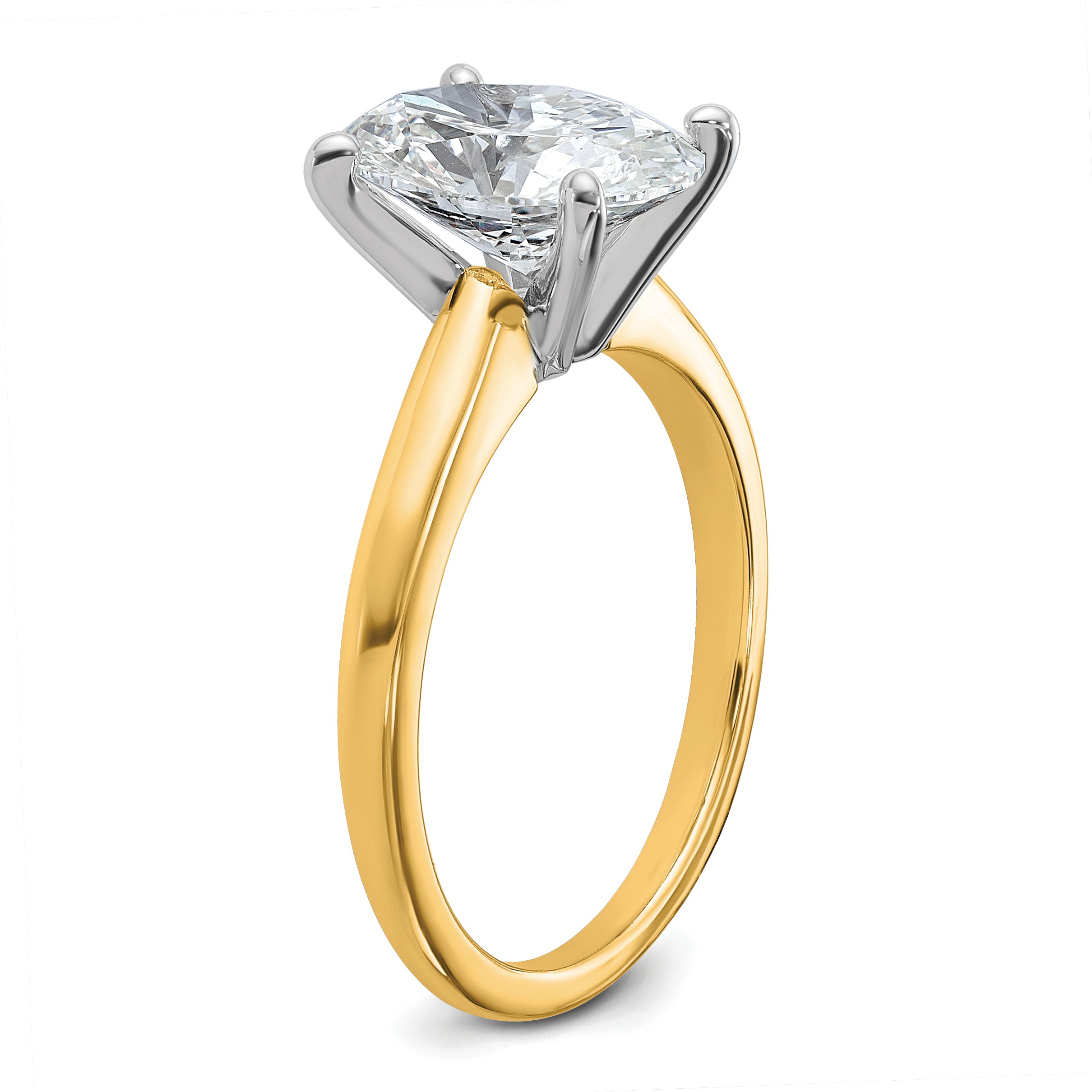 14k Two-Tone 2 1/2 carat Certified Lab Grown Diamond VS+ F+ Oval Complete Solitaire Engagement Ring