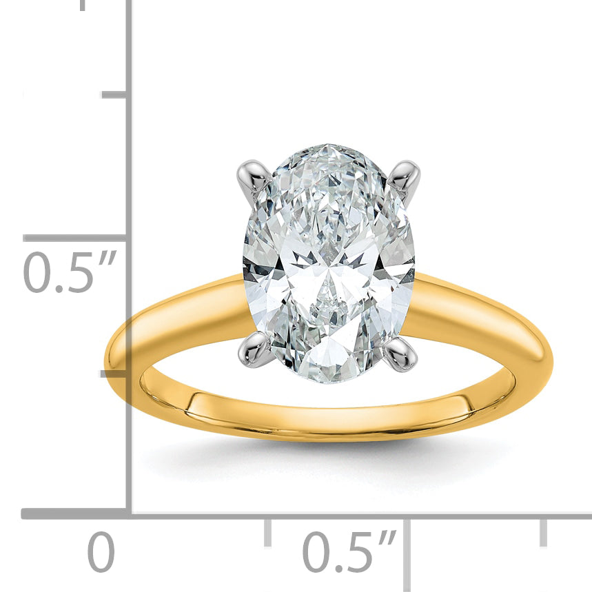 14k Two-Tone 2 1/2 carat Lab Grown Diamond VS+ F+ Oval Complete Solitaire Engagement Ring