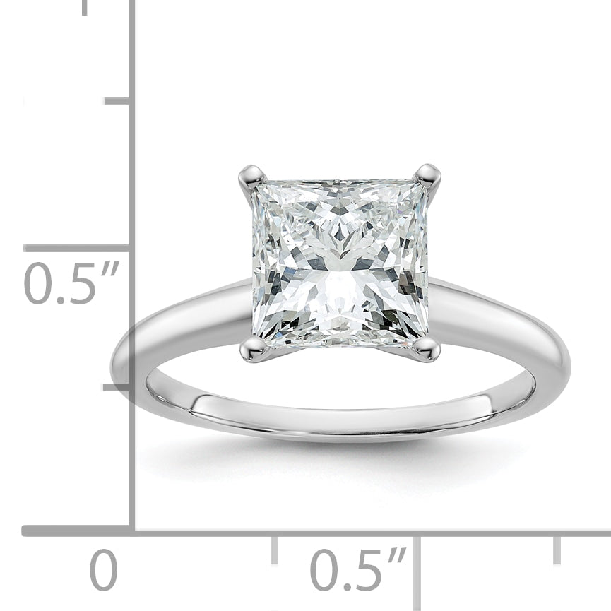 14k White Gold 2 1/2 carat Certified Lab Grown Diamond VS+ F+ Princess Complete Solitare Engagement Ring