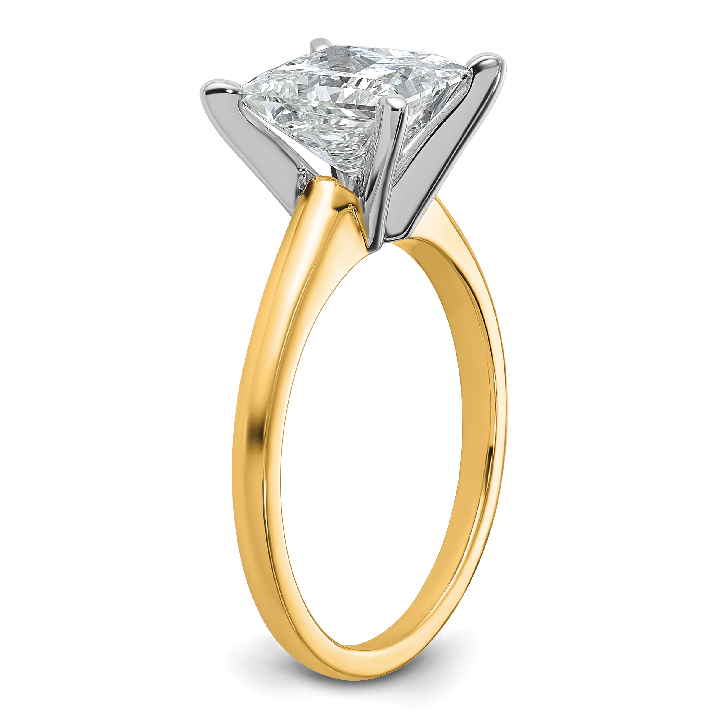 14k Two-tone 2 1/2 carat Certified Lab Grown Diamond VS+ F+ Princess Complete Solitare Engagement Ring