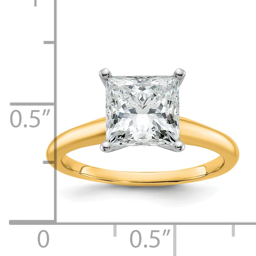 14k Two-tone 2 1/2 carat Certified Lab Grown Diamond VS+ F+ Princess Complete Solitare Engagement Ring